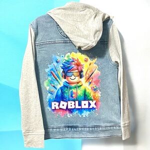 New 6/7 Roblox Graphic Denim Hoodie Jean Jacket